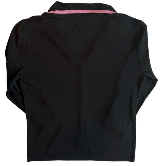 Finity Black & Pink Beaded Collared Long‎ Sleeve Top 2000s Y2K Mcbling Sz XL - Picture 4 of 4